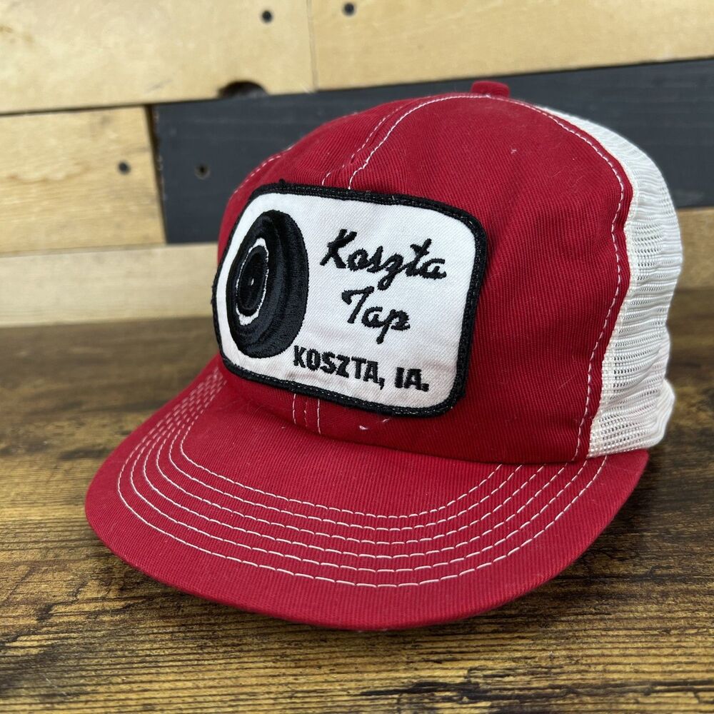 Vintage Koszta, IA Tire Shop Large Patch Trucker Mesh Snap Back Hat